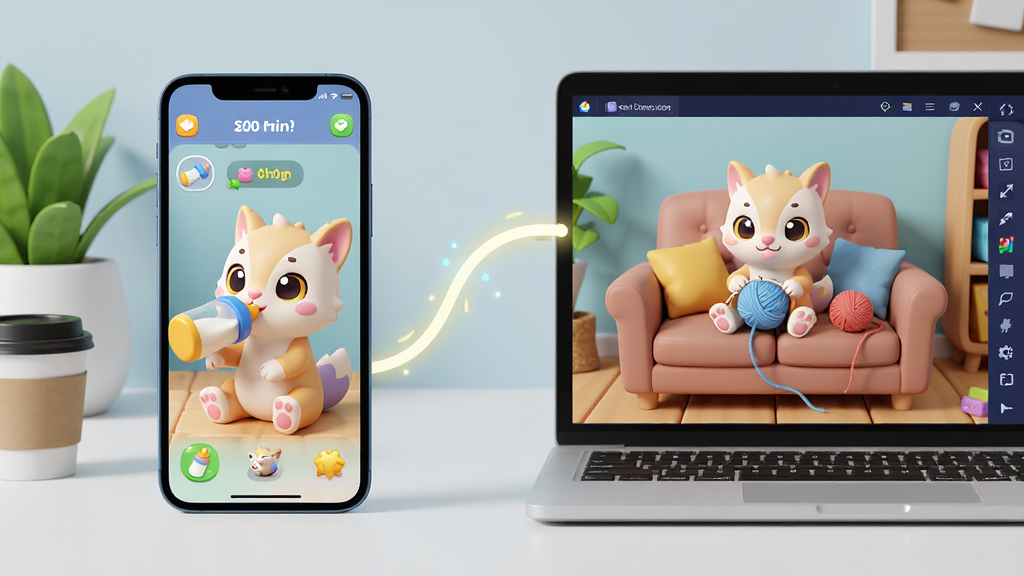 һ��չʾС������ֻ�����������г����ĶԱ�ͼ�������һ�������ֻ�����Ļ����ʾС����ι�����棬һ���ɰ���С�����������ƿ���̣��Ҳ���һ̨�ʼǱ����ԣ���Ļ����ģ�����Ľ��棬ͬһֻС���������ɳ������ë�����ֻ������֮����һ��������������ӣ���ʾ���豸ͬ���������Ǽ��Ĺ���̨������ֲ�뿧�ȱ�����������������������3D��ͨ��Ⱦ����Ӱ��Ȼ��ϸ�ڷḻ�����ʸ��壬�ɾ��޶���Ԫ�ء�