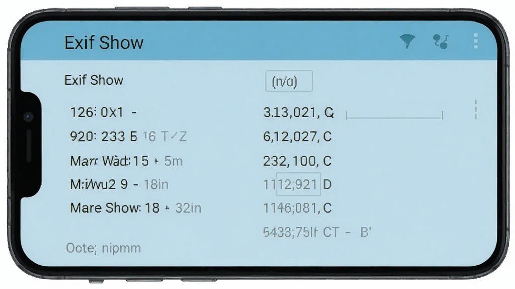 Exif Show软件在手机上运行的界面,展示照片信息详情,手机屏幕背景为浅蓝色,界面简洁,上方显示