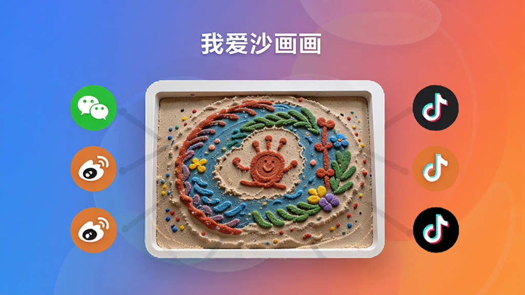 չʾ���Ұ�ɳ��������Ʒ����ҳ�棬��Ļ����ʾһ����ɵ�ɳ����Ʒ����Χ�з�����ťͼ�꣨΢�š�΢����������������Ϊ����ɫ�ʣ�����ʱ�У���ͼע����Ʒչʾ���Ű��࣬�����ִ�UI��񣬻��������ɾ���