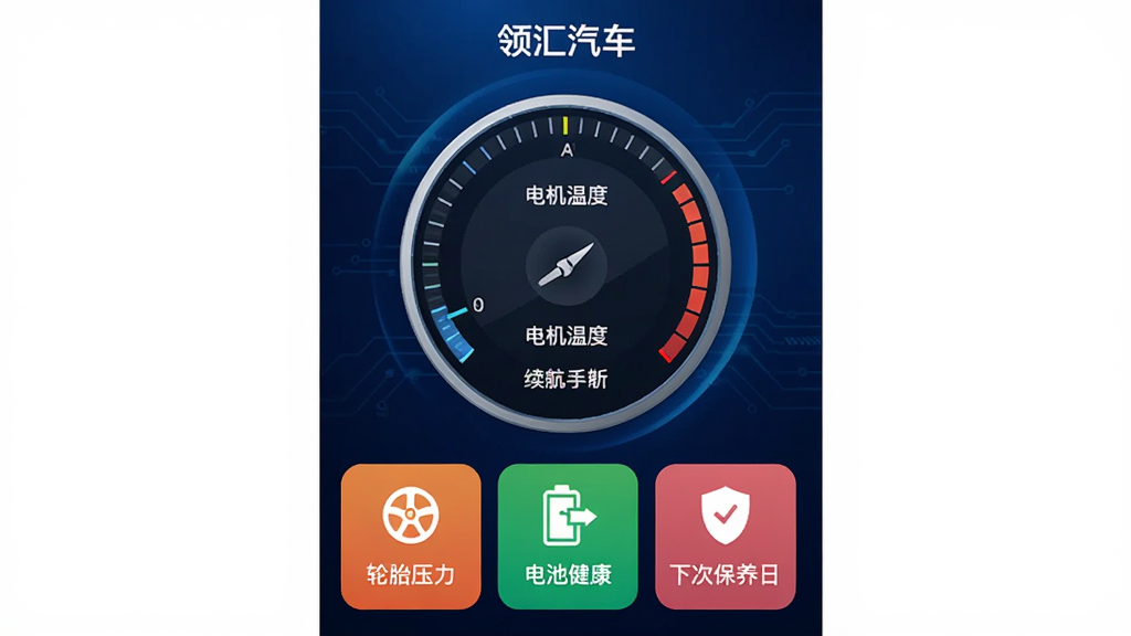 �������App����ҳ���ͼ���չʾ���м�ΪԲ���Ǳ�����ʾ����¶����������·�������̥ѹ������ؽ������´α������ڵȲ�ɫͼ�꿨Ƭ������Ϊ�����Ƽ��н��䣬��������������ע��������������Ű���������ʸɾ�