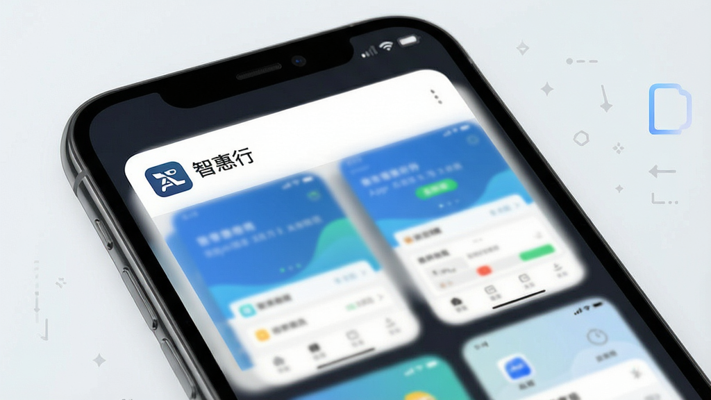 一张展示智惠行App在手机后台任务切换界面的预览图,主体为手机屏幕上的应用卡片,布局显示应用名称“智惠行”及模糊的界面,风格简洁,细节体现后台运行流畅,画质干净清晰