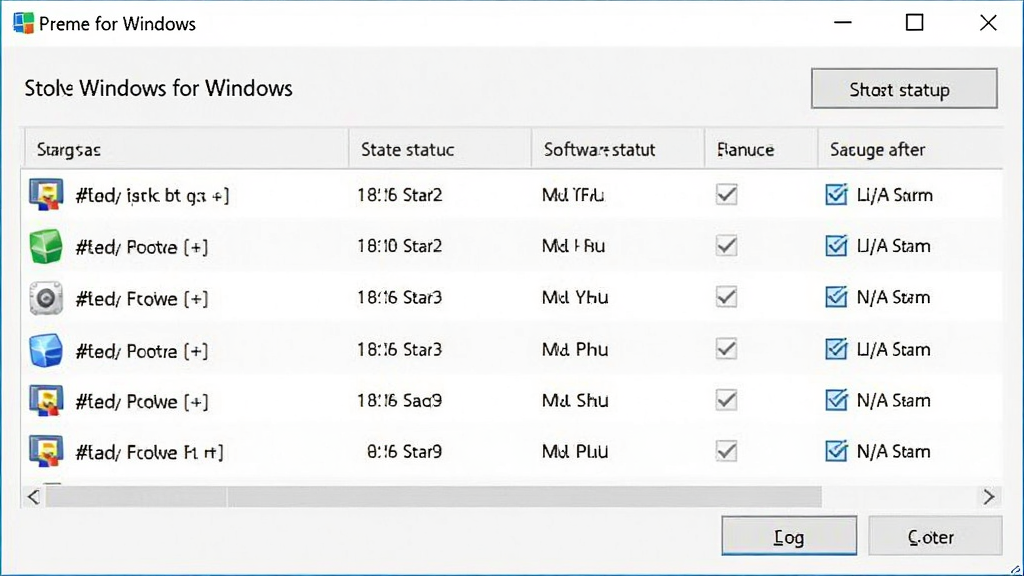 Preme for Windows 启动项管理界面,表格形式列出各软件启动状态,可勾选禁用,布局规整,浅色背景,画质清晰