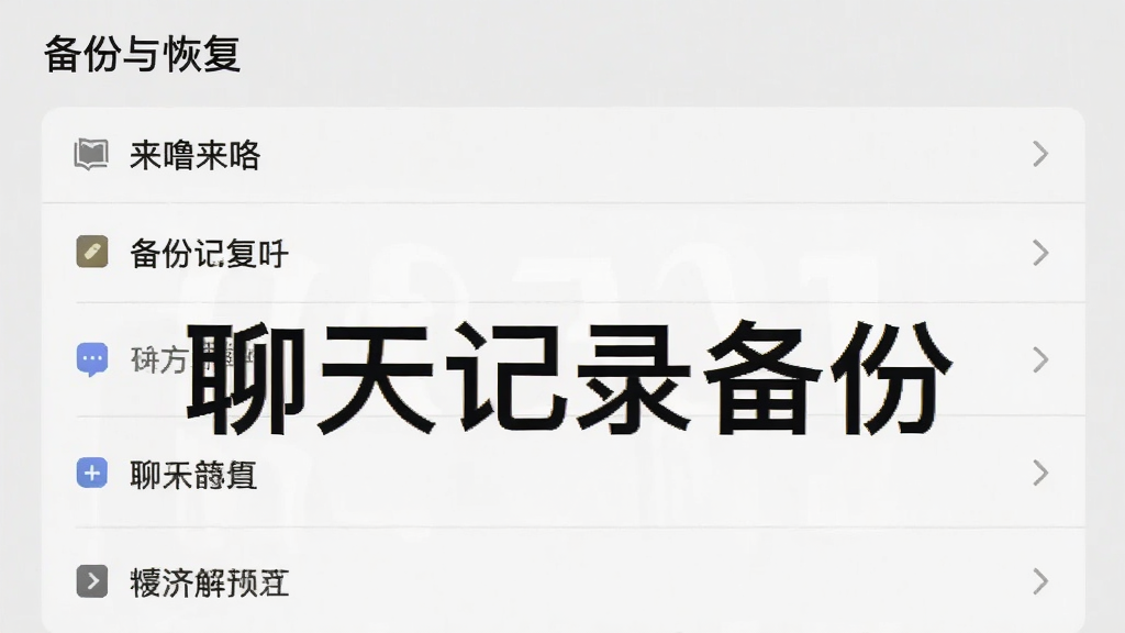 来噜来咯设置页面截图,展示备份与恢复选项,背景为浅灰色,列表清晰,突出“聊天记录备份”字样,画质干净,无多余元素