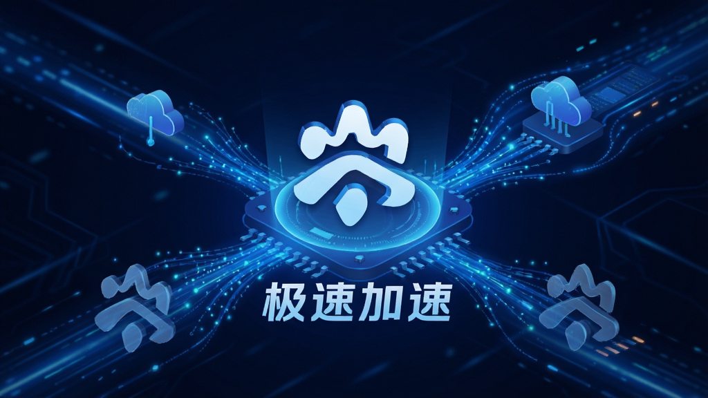 松果游戏浏览器加速引擎工作示意图,画面展示网络数据流被优化整理的抽象图形,背景为动感蓝色光线,中央有松果形状的加速图标,文字标注“极速加速”,布局专业,风格科技感,画质高清,干净无多余元素