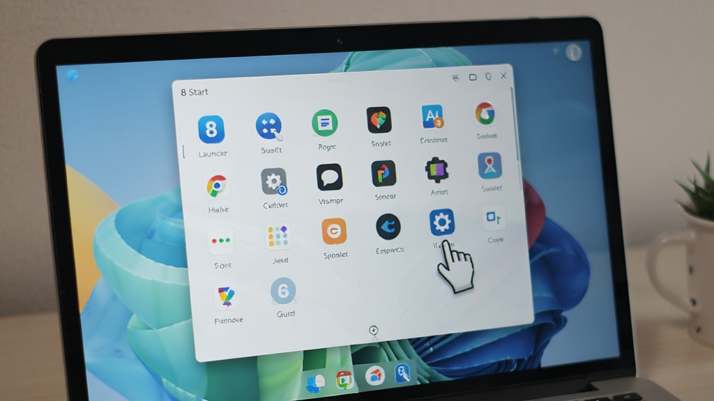 չʾ8Start Launcher�ڵ�����ʹ�õ�ʵ��ͼ������Ϊ�ʼǱ�������Ļ����������������������֮�ϣ������������Ÿ�������ͼ�꣬������ڵ������һ��ͼ�꣬��Ļ������ɫ����Ȼ�����ֿɱ棬����ɾ�������Ԫ�ء�