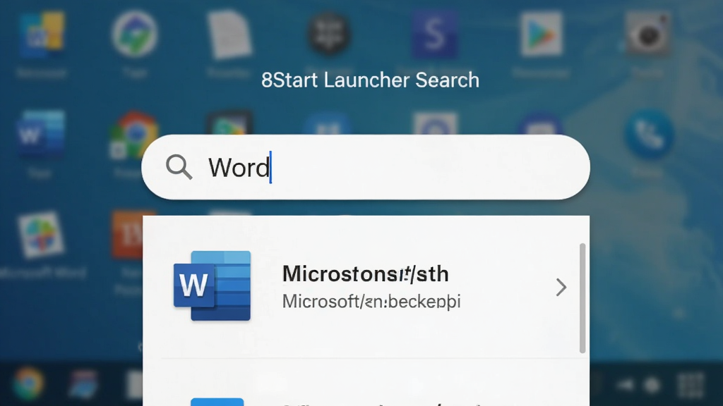 չʾ8Start Launcher�������ܵ�Ԥ��ͼ���������������������������롰Word�����·�ʵʱ��ʾƥ���Microsoft Word����ͼ����·��������Ϊ�黯�����棬ͻ�����������������Ѹ�٣������࣬�������������ʸɾ����޶���Ԫ�ء�