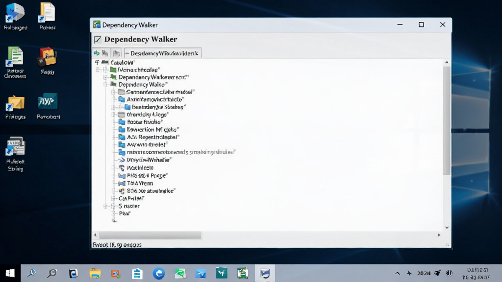 一张Dependency Walker运行在Windows 11桌面上的截图,背景为桌面,窗口显示完整的模块依赖树,界面清晰,色彩自然,画质高清,无多余元素