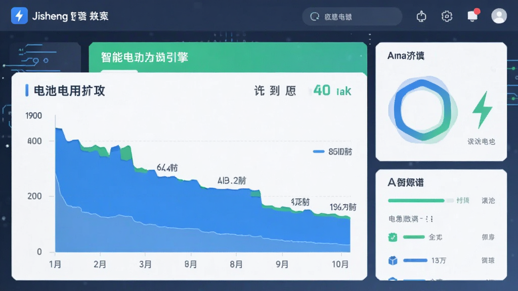 image of Jisheng Pro app smart power saving engine feature, graph showing battery usage breakdown, professional analytics dashboard, modern flat design, blue and green tones, high clarity, no extra elements
