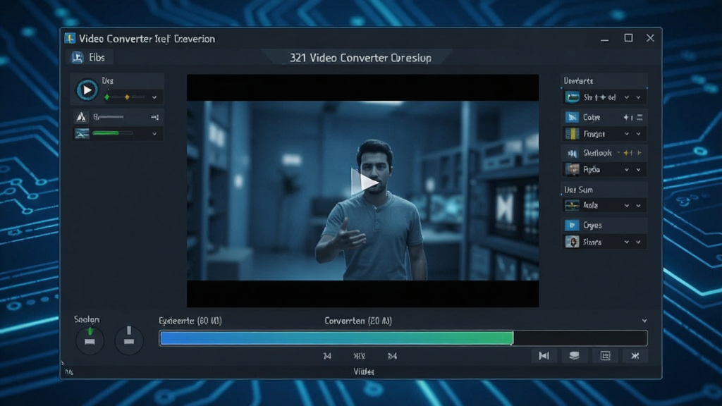 321 Video Converter转换过程预览图,软件界面显示正在快速转换视频文件,进度条清晰可见,背景为科技感蓝色调,细节丰富,画质高清,无多余元素