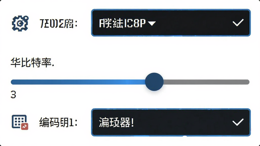 展示魔法转换高级参数设置界面,界面中显示分辨率下拉菜单、比特率滑块、编码器选择框等控件,每个控件旁都有简洁的图标,背景为纯白色,整体风格扁平化,强调科技感,画质清晰,无多余元素