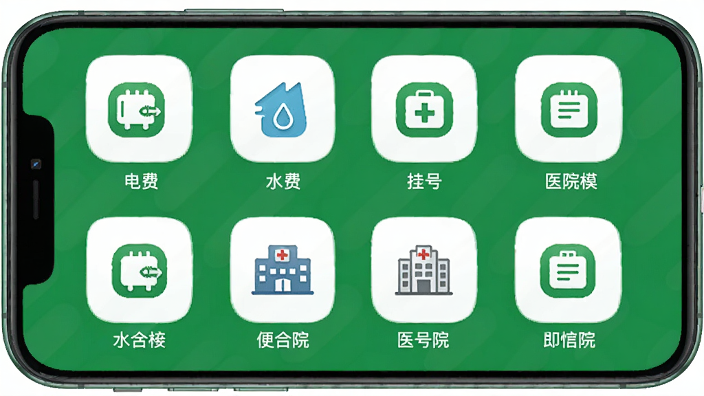 ���壺�°���APP�������ģ����棬չʾ�ɷѡ��Һŵ�ͼ�ꣻ���֣�����ͼ���������У��ֻ���Ļ���У��Ű棺ͼ���������֣�������¼�Լ����ɫ������ϸ�ڣ�ͼ�������ѡ�ˮ�ѡ�ҽԺ�ȣ����ʣ��ɾ����޶���Ԫ��