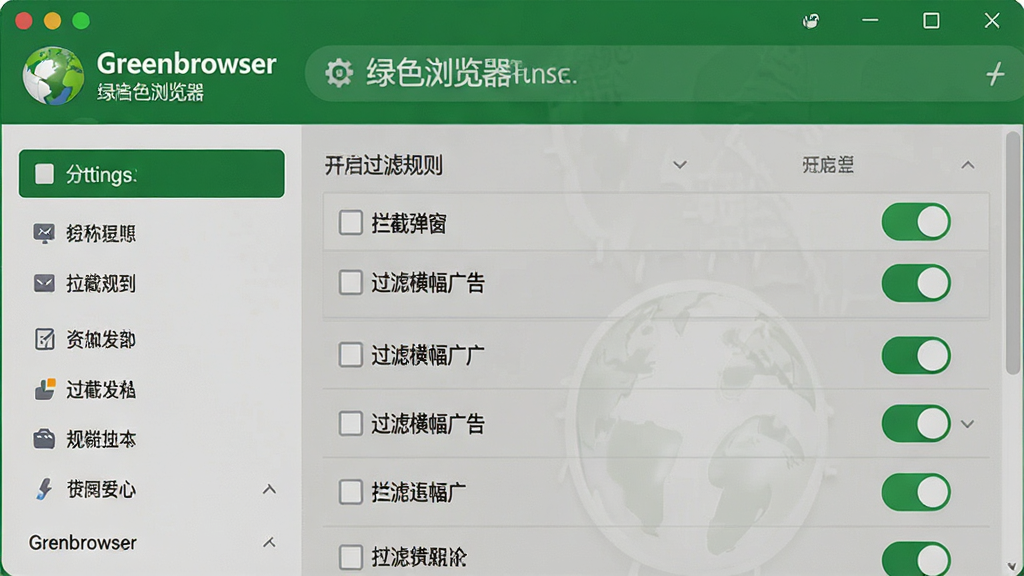 ���壺Greenbrowser����ɫ�������������ع��ܽ��棬���֣����������ҳ�棬���Ϊѡ��˵����Ҳ�Ϊ���˹����б����п������أ��Ű棺�б�������ÿ������ǰ�и�ѡ�򣬷�񣺼����������ɫ��ť��ʾ������ϸ�ڣ��б����С����ص������������˺����桱��ѡ����ʣ����壬�ɾ����޶���Ԫ�ء�