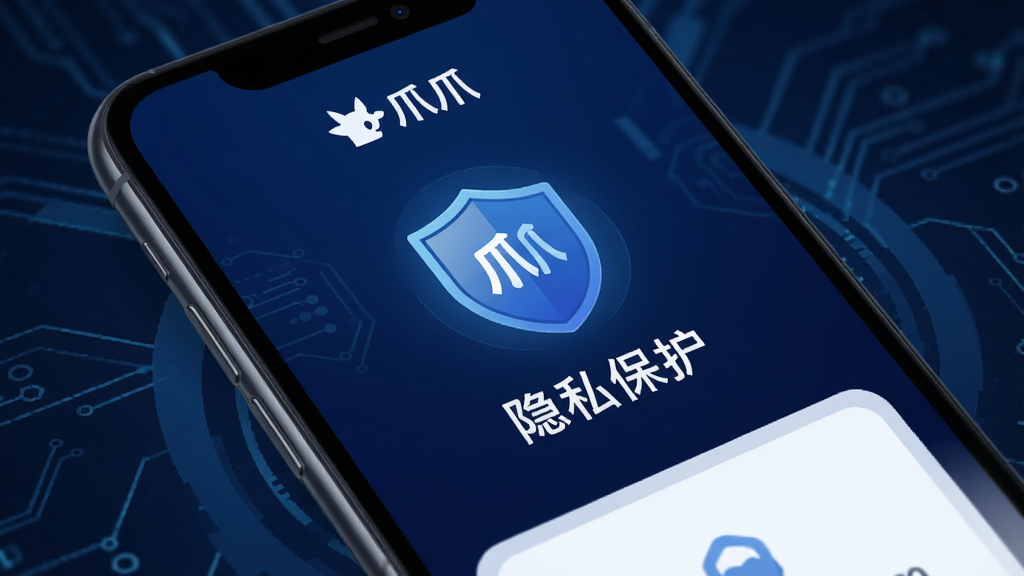 展示爪爪应用的安全中心界面,手机屏幕上有盾牌图标与“隐私保护”文字,背景采用深蓝色科技风格,界面简洁明了,包含“爪爪”品牌标识,画质细腻,无多余元素