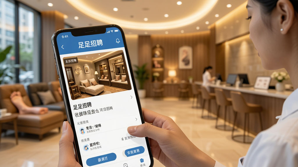 足疗行业求职者正在使用手机上的
