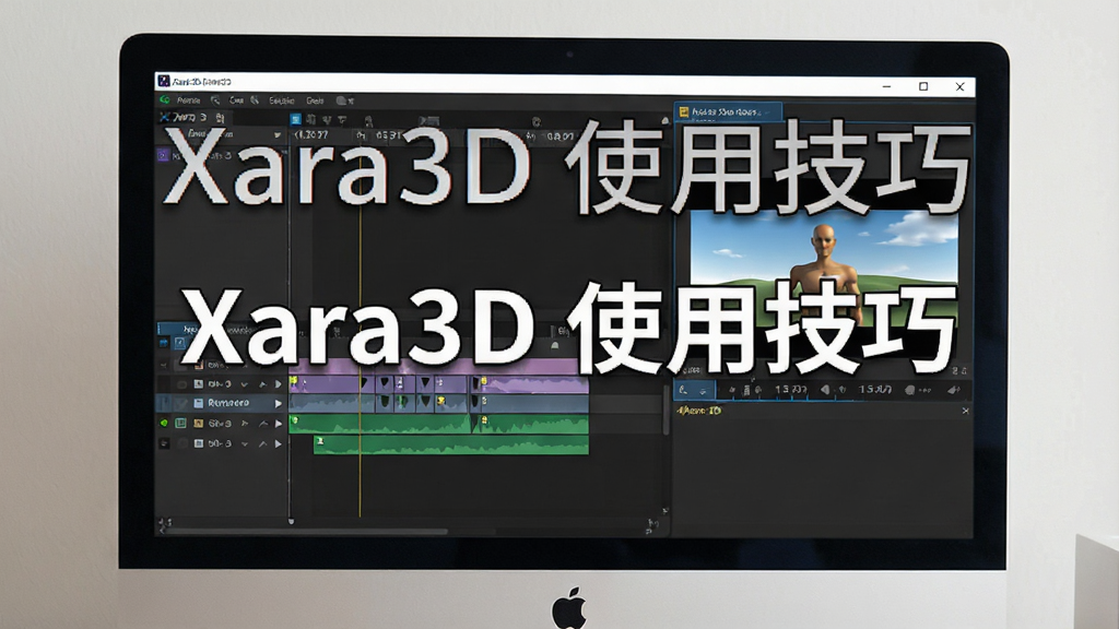 一张电脑屏幕显示Xara3D软件操作界面,画面中时间轴与动画预览窗口清晰可见,屏幕上文字
