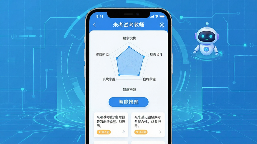 �ֻ���Ļչʾ�׿��Կ���ʦAPP�ĸ��Ի�ѧϰ����ҳ�棬��Ļ�����״�ͼ��ʾ��ģ�����ճ̶ȣ��·��С��������⡱��ť���Ƽ���Ŀ��Ƭ���������ÿƼ���ǳ��ɫ��������������AI������Сͼ�꣬����Ϊ�ֻ����У��ִ��������Ű��������ϸ�ڣ����ʸɾ����޶���Ԫ�أ��������ְ������׿��Կ���ʦ��
