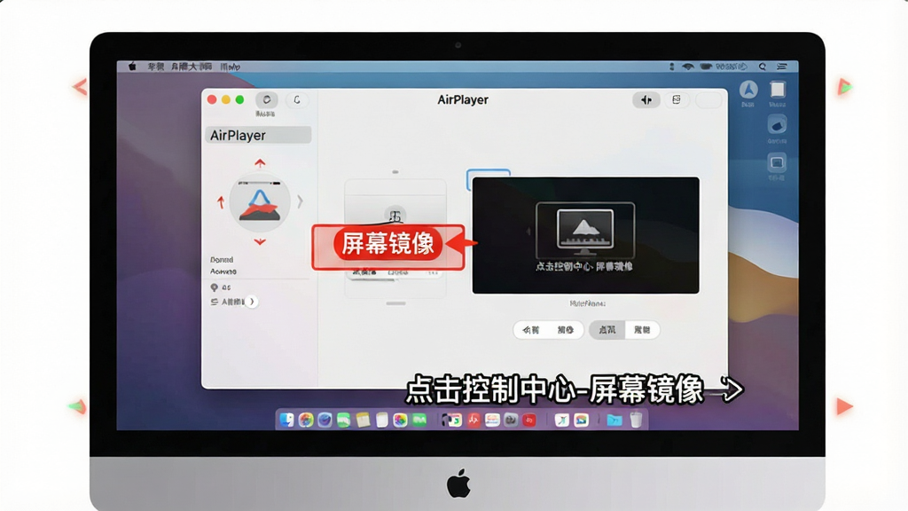һ��չʾƻ��¼����ʦ��AirPlayer�����������̵̳Ľ�ͼ�������е�����Ļ��ʾ���������棬�Ա��ú�ɫ��ע������Ļ���񡱰�ť���·�������˵���������������-��Ļ���񡱣��������ɾ����ص�����������������޶���Ԫ��