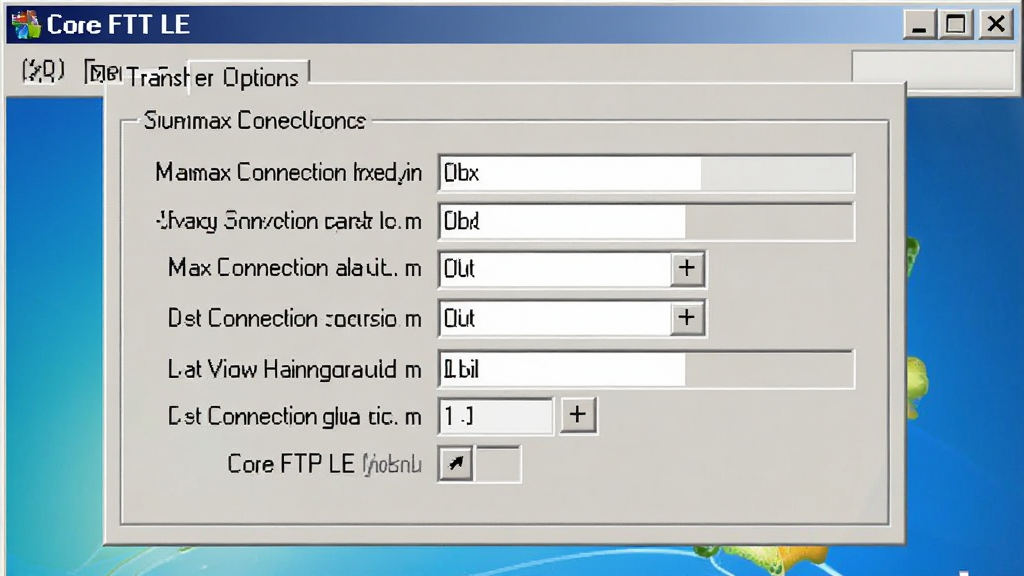 Core FTP LE 软件设置界面截图,显示传输选项面板,包含最大连接数设置选项,界面为Windows经典风格,清晰展示功能选项,画质干净无多余元素