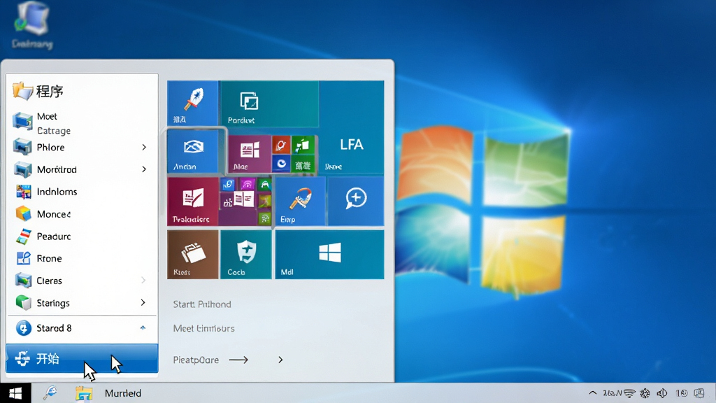 主体:一台运行Windows 8系统的电脑屏幕,屏幕中显示通过Start8软件恢复的经典开始菜单界面,开始菜单中清晰列出“程序”、“控制面板”等选项,并混排着几个Modern风格磁贴。布局:电脑屏幕居中,画面主体为屏幕内界面特写,桌面背景隐约可见。排版:开始菜单位于屏幕左下角,菜单项排列整齐,右侧有蓝色磁贴区域。风格:现代科技感,界面清晰明亮,色调以Windows 8默认蓝色与白色为主。细节:菜单项文字锐利,磁贴图标色彩丰富,鼠标指针悬停在“开始”按钮上。画质:4K超清,画面干净,无多余元素。