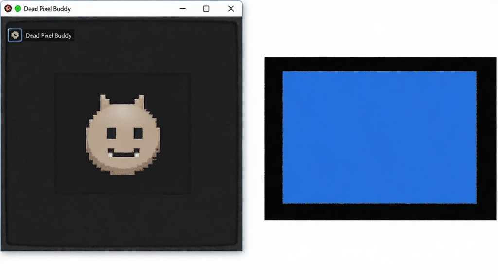 Dead Pixel Buddy 软件主界面预览图,屏幕检测工具,左侧为软件窗口,右侧为一块纯色显示测试区域,整体布局清晰,界面风格简洁现代,高分辨率,画质干净,无多余元素