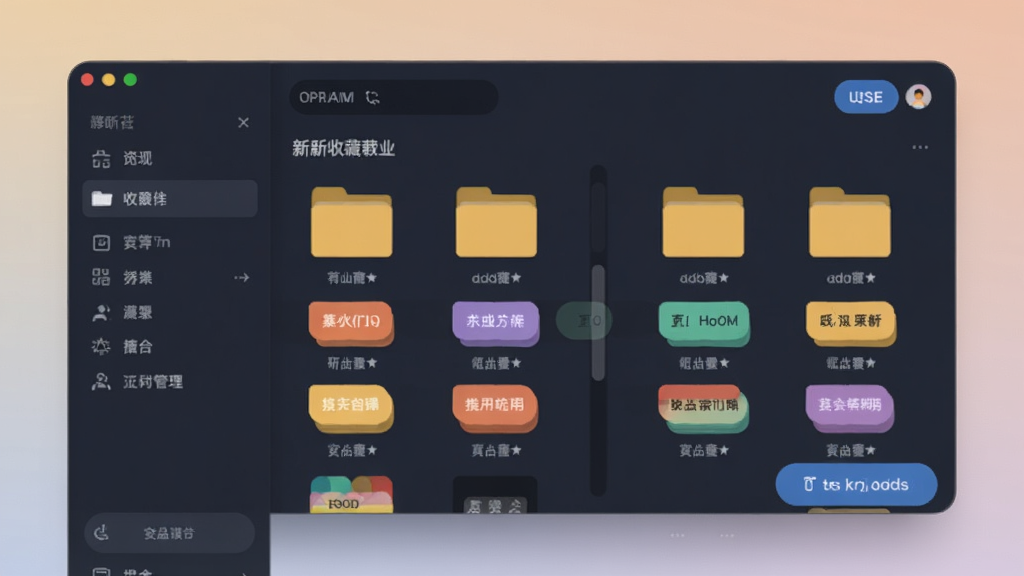 漂亮AI矢量图标的个性化管理界面,用户正在创建新收藏夹并添加标签,界面显示文件夹和彩色标签,操作直观,背景柔和,界面友好,高分辨率,干净无多余元素