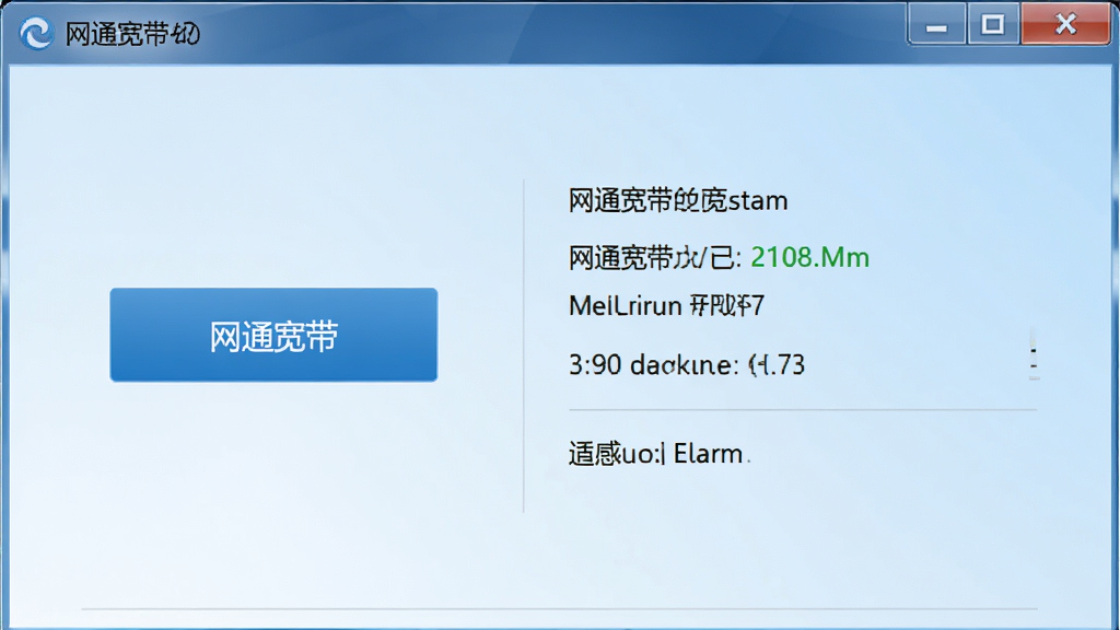 一张展示网通宽带拨号客户端主界面的截图,界面简洁清晰,左侧为连接按钮,右侧显示网络状态信息,背景为淡蓝色渐变,整体风格现代,画质干净,无多余元素