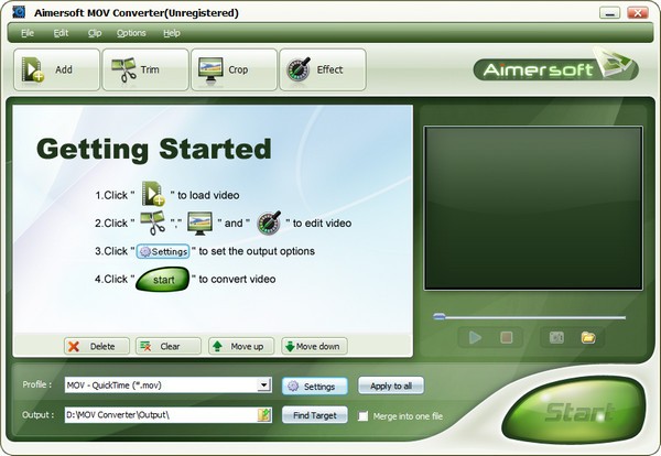 aimersoft mov converter 安卓版 操作界面