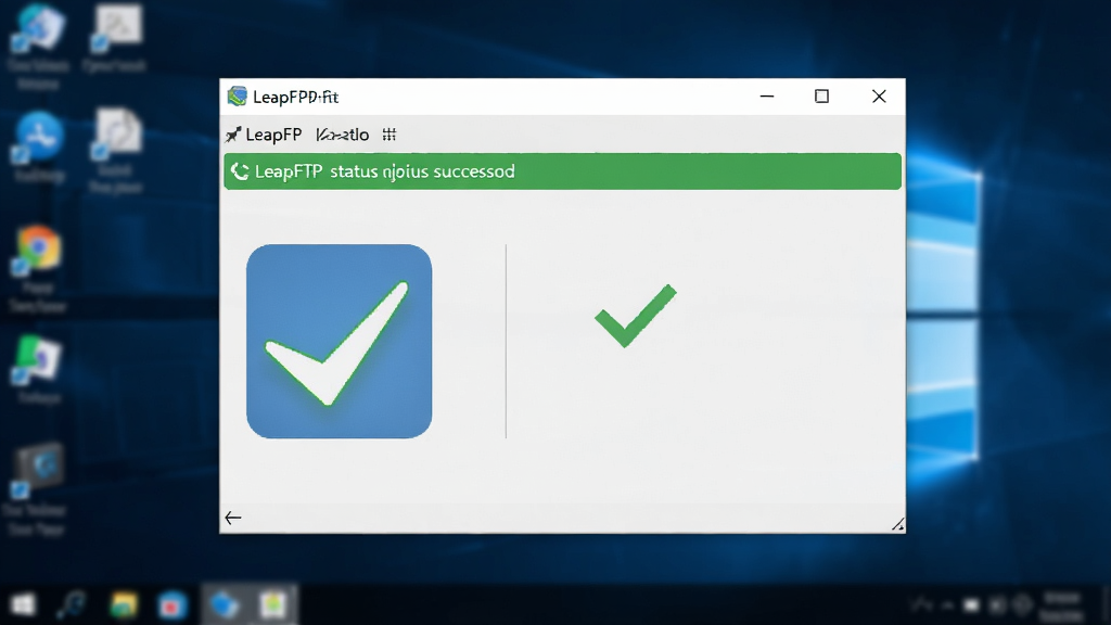 一张LeapFTP软件在Windows桌面上运行的图片,显示连接成功的状态栏,绿色对勾图标,背景为模糊的电脑桌面,整体风格自然,画质清晰,无多余元素