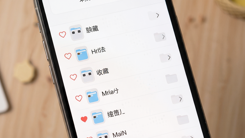 展示抓个号收藏分组界面,主体为手机界面中文件夹标签分类,背景浅色柔和,布局列表式,排版简洁,风格清爽,细节包括爱心收藏图标与分组名称,画质高清干净。