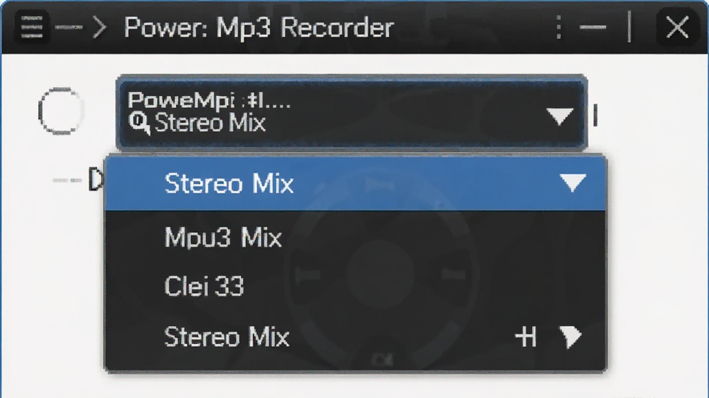 ����ΪPower Mp3 Recorder������Դѡ�������д������Ϊ�����˵�չ��״̬�������������ϸ����ʾ��Stereo Mix��ѡ����������ɾ����޶���Ԫ��