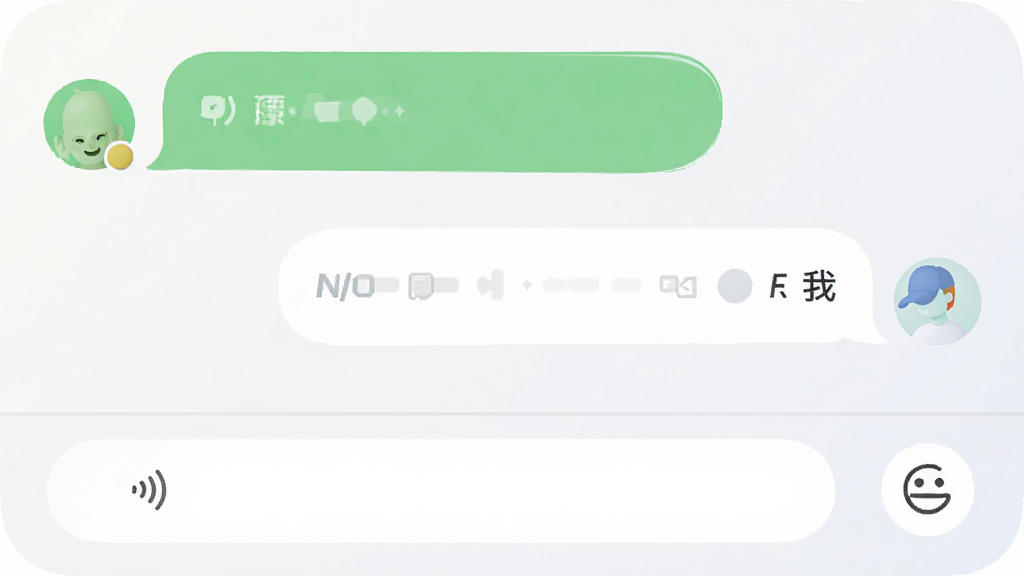 漂漂应用聊天界面预览图,展示两人对话气泡,左侧为对方绿色气泡,右侧为我方白色气泡,底部有语音输入与表情图标,界面圆润,色彩柔和,画质清晰,干净无多余元素