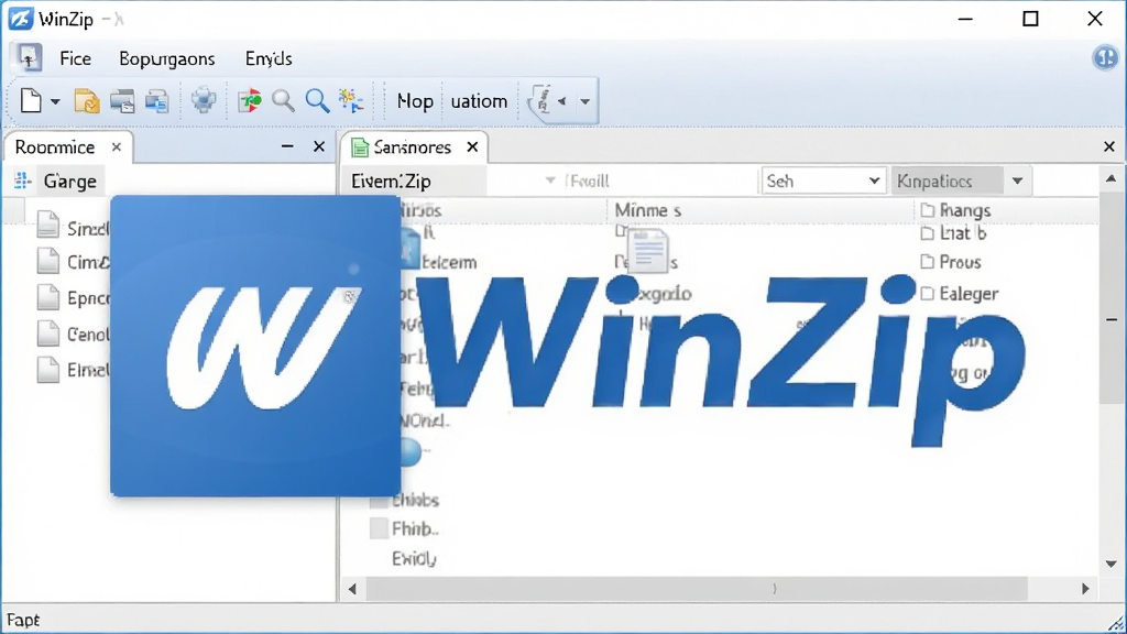 WinZip主界面预览图,展示软件Logo、工具栏及文件列表布局,风格简洁专业,色彩以蓝白为主,画质清晰,干净无多余元素