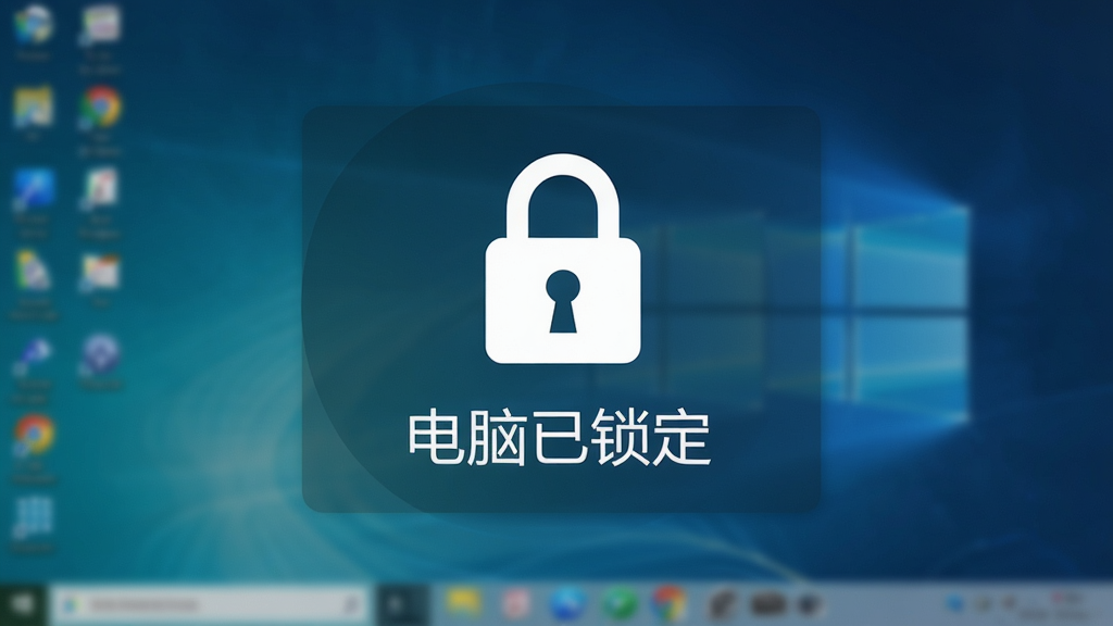 易通电脑锁锁定屏幕效果图,屏幕上显示一把锁的图标和“电脑已锁定”字样,背景为模糊的桌面壁纸,整体风格简约,画质清晰。