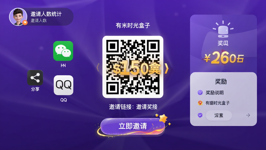 ���壺����ʱ������������ҳ�棬������ʾר����ά����������ӣ���Χ��΢�š�QQ���罻ƽ̨����ͼ�ꡣ���֣����Ϸ�Ϊͷ�����������ͳ�ƣ��Ҳ�Ϊ����˵����Ƭ���Ű棺��Ϣ�ֲ����⣬��ά��Ŵ���С������ɫ���䱳�����ִ�ʱ�иС�ϸ�ڣ����������÷����ɫ����չʾ�����������롱��ť���ж�̬��Ч�����ʣ�������Ⱦ������ɾ��޶���Ԫ�ء�