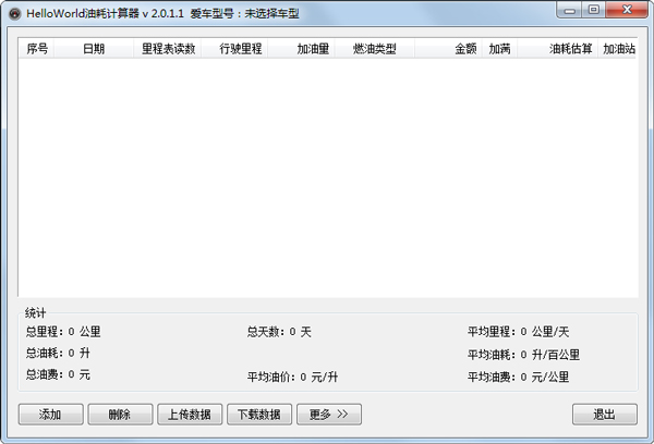 helloworld油耗计算器 安卓版 操作界面
