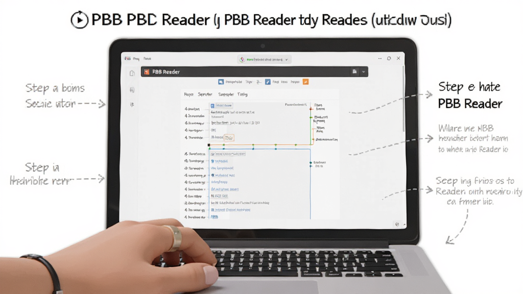 一张展示PBB Reader使用技巧的图片,画面中一只手正在操作笔记本电脑,屏幕上显示PBB Reader的设置界面,旁边有清晰的步骤标注,整体风格简洁实用,画质干净