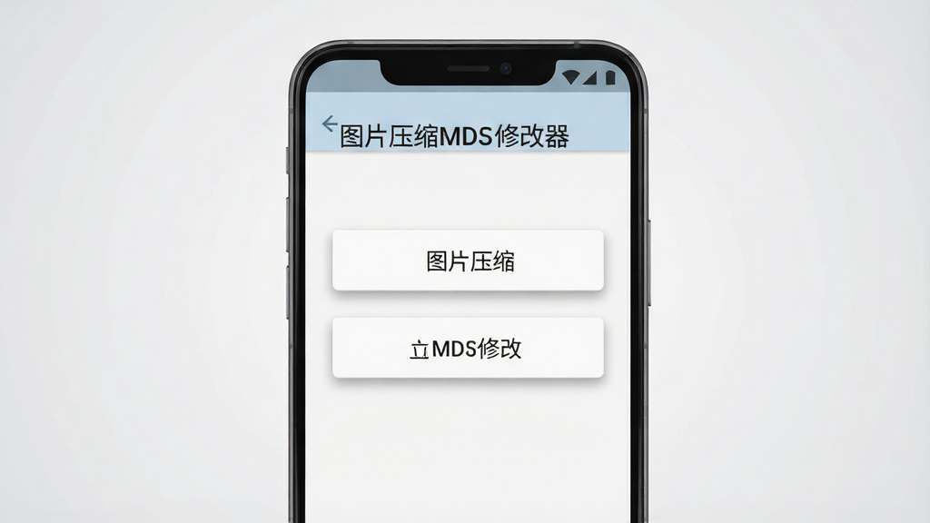 一张干净简洁的软件界面展示图,画面主体是一部安卓手机,手机屏幕上显示