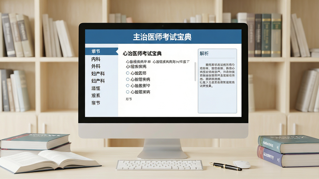 一个整洁明亮的书房环境,书桌上摆放着一台台式电脑显示器,屏幕上展示着