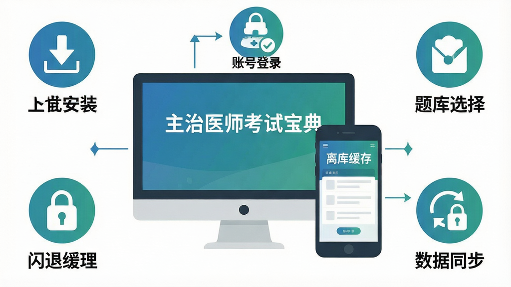 一张信息图风格的插图,画面中央是一个电脑屏幕和一部手机并排展示