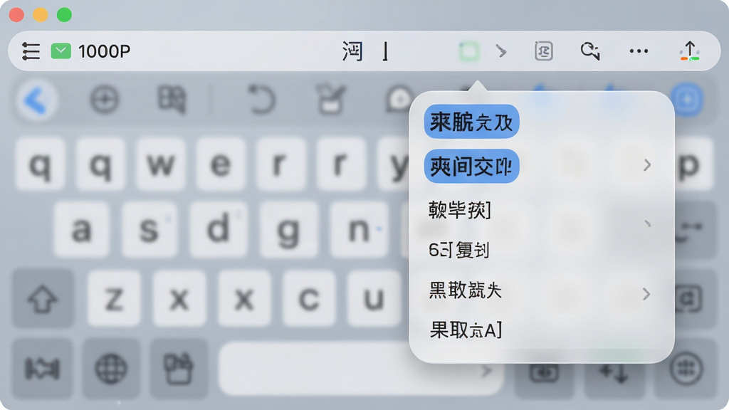 一点输入法软件主界面展示,主体为输入法状态栏与候选词窗口,布局采用居中悬浮样式,排版简洁干净,风格为现代扁平化科技风,细节包含半透明毛玻璃背景、圆角候选框、清晰的文字候选列表,画质为高清1080P,干净,无多余元素