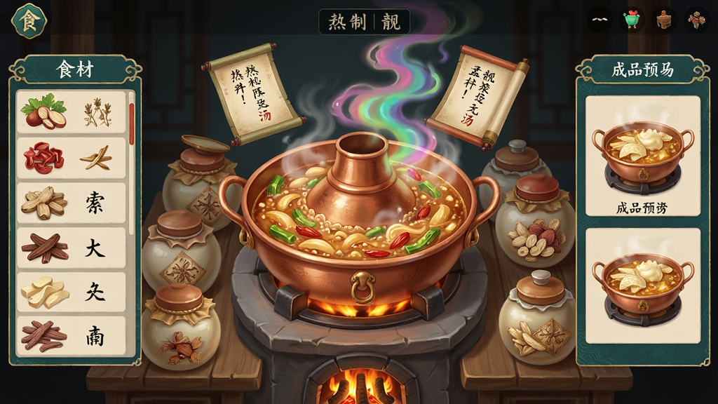 ����������Ʒ������棬�����ǹŷ���̨��һ��ð��������ͭ������Χ�ڷ��Ÿ���ҩ����ʳ�Ĺ��ӣ�����Ϊ���������棬���ʳ�������в����������Ҳ��ƷԤ�����Ű�����������ȷ�����Ϊ���ʹ��磬ϸ�ڰ������з�������Һ�����ڵĲ�ɫ������Ư�����䷽���ᣬ���ʸ���ɾ��޶���Ԫ��