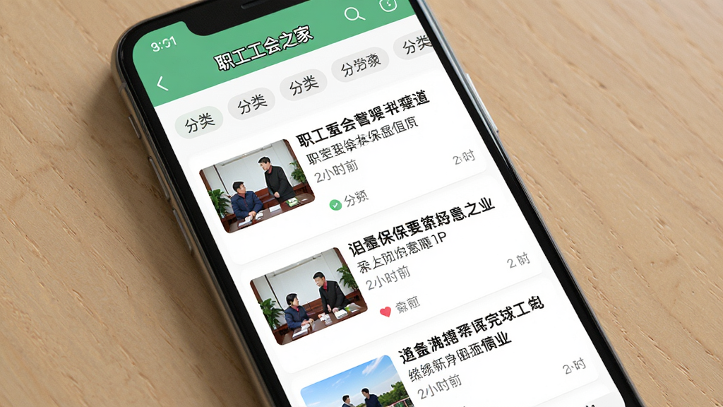 主体为手机新闻资讯列表页面,布局采用纵向信息流,每条资讯包含缩略图与标题,排版疏朗,风格为简洁阅读风,细节包括