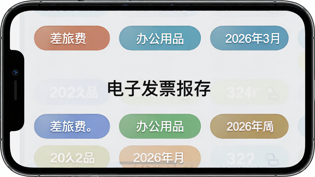 电子发票报存软件的分类标签管理界面,手机屏幕显示多个彩色标签如