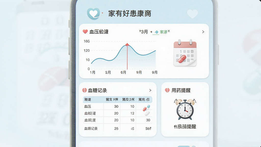 ���к�ҽ���߰潡���������棬��������Ϊ���˽���������壬����Ѫѹ����ͼ��Ѫ�Ǽ�¼������ҩ�������ӣ�����Ϊ��Ƭʽ�������У��Ű����������Ϊ���ǳɫ�����磬ϸ�ڰ�������ͼ�ꡢҩ�衢�����ȣ����ʸ��壬�ɾ����޶���Ԫ��