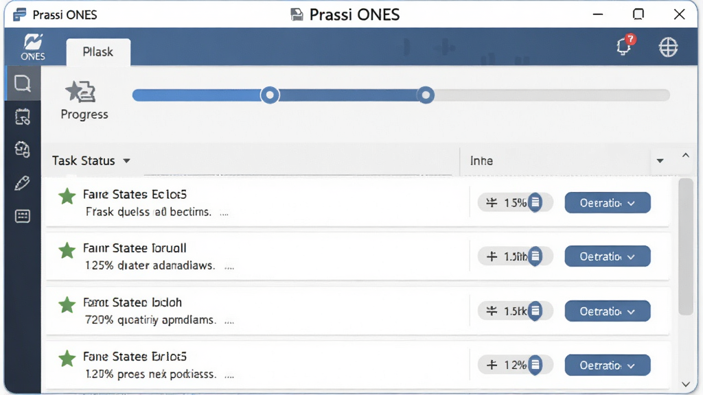 一张展示 Prassi ONES 任务队列与批量处理功能的图片,主体是软件任务列表窗口,布局为上方任务进度条与下方多个待处理任务,排版层次分明,风格为办公软件界面,细节包括任务状态图标、进度百分比与操作按钮,画质高清,干净,无多余元素