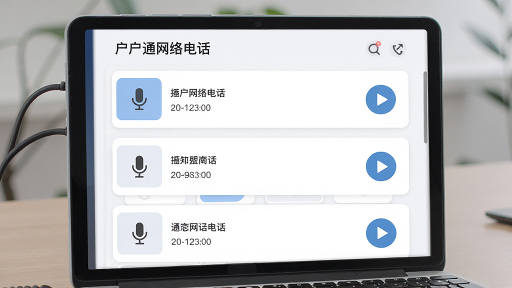 ��������չʾ������ͨ����绰����ͨ����¼��¼���ļ��������棬���ֲ��ÿ�Ƭʽ�б�������ִ���ƽ����ϸ�ڰ�����˷�ͼ�ꡢʱ����Ͳ��Ű�ť�����ʸ��壬�ɾ��޶���Ԫ��