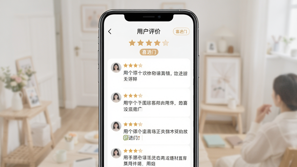 һ��չʾϲ����App�û�����ҳ����ֻ�����ͼ����������Ϊ�ֻ���Ļ����Ļ����ʾ��������������û��������ۣ�����Ϊ�����б������Ϊ���ǳɫϵ��ϸ�ڰ����Ǽ�ͼ���롰ϲ���š����۱�ǩ�����ʸ��壬�ɾ����޶���Ԫ��