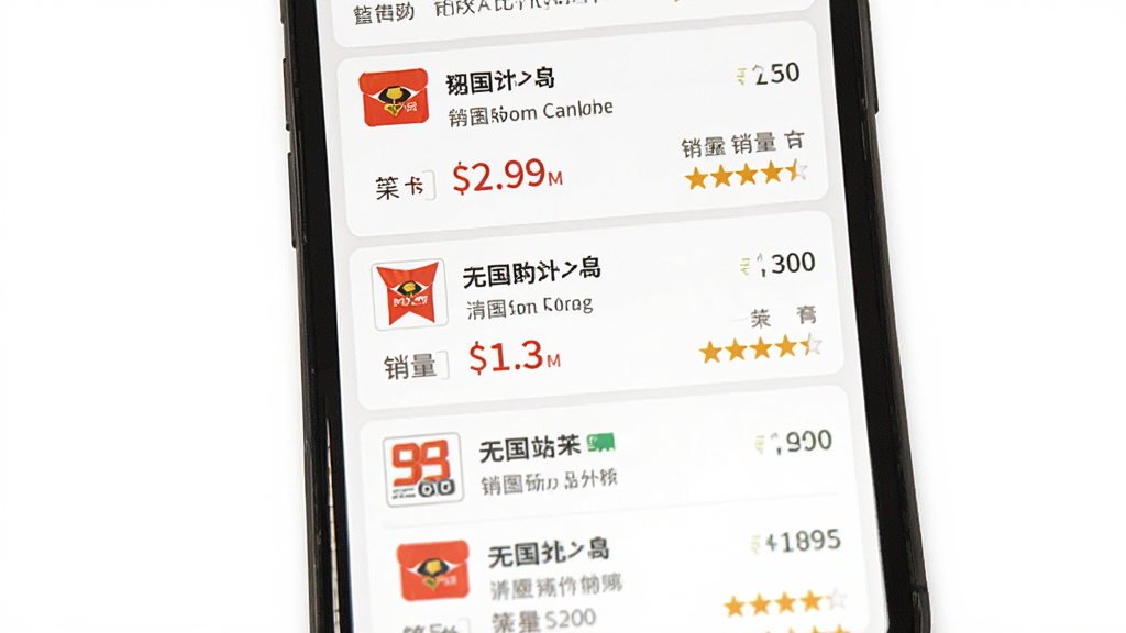 我查查购物助手多平台比价结果页,主体为手机屏幕显示多个电商平台报价列表,布局列表纵向排列,排版整齐,风格清爽,细节包含平台logo、价格、销量、评价星级,画质清晰,干净,无多余元素