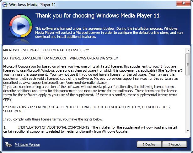 Windows Media Player 11安装包下载页面 系统兼容性说明