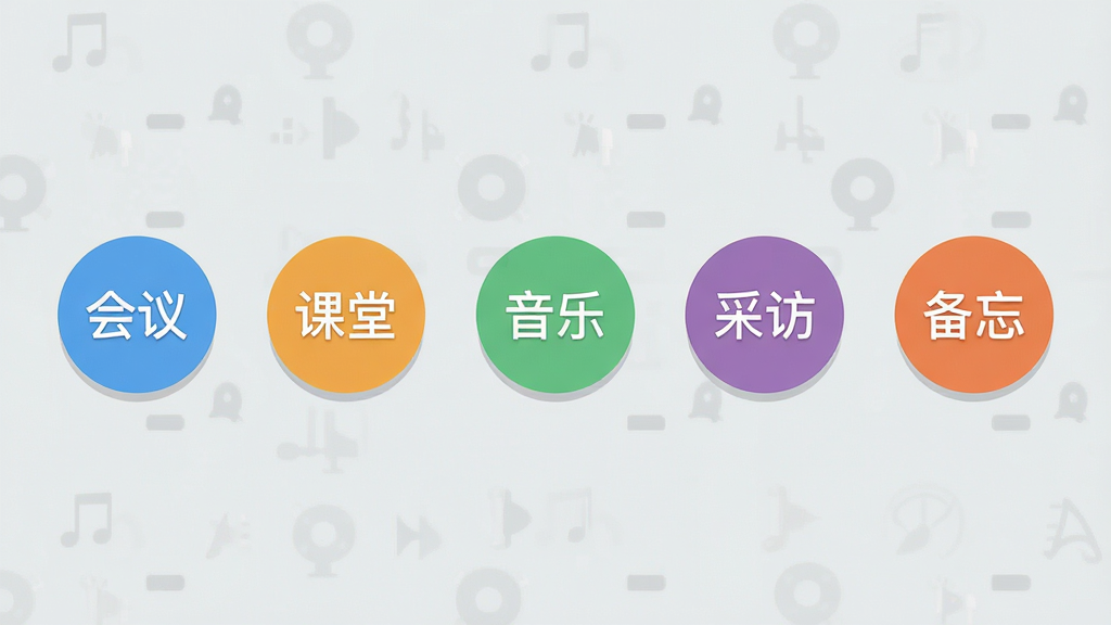 录音机(极清)场景模式选择界面,五个圆形图标横向排列分别标注